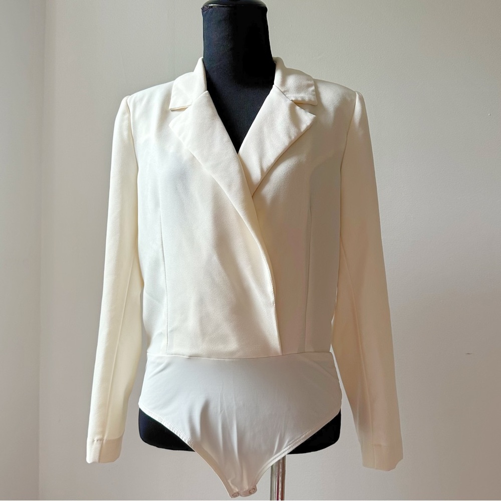 F21 Cream Blazer Long Sleeve Bodysuit - Small